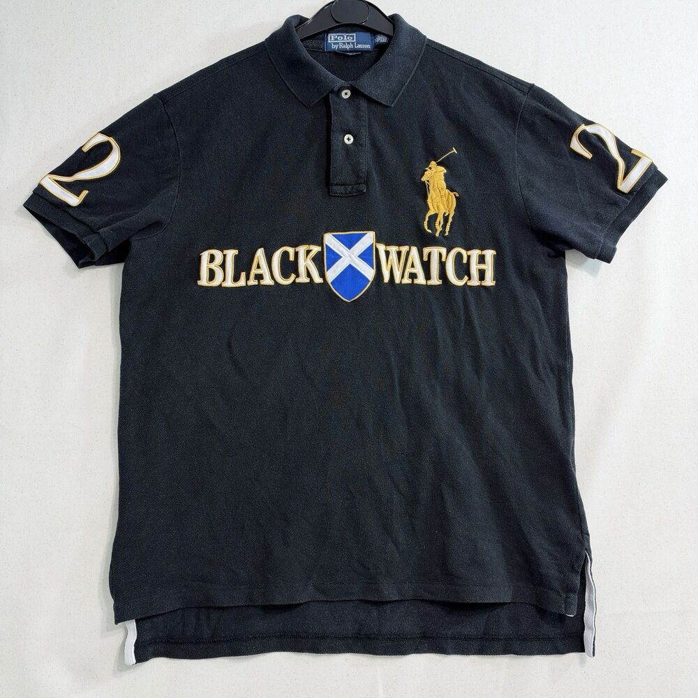 Men Polo Ralph Lauren Blackwatch Scotland Black #2 Polo Shirt Size M Custom Fit